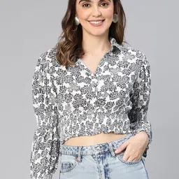 Oxolloxo Floral Print Smocked Blouson Crop Top-picture-26