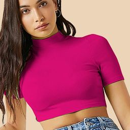 Dream Beauty Fashion High Neck Short Sleeves Opaque Fitted Crop Top-picture-1