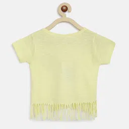 Kids On Board Yellow & Red Fringed Solid Round Neck Pure Cotton Regular Crop Top image 3