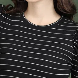 Tokyo Talkies Black & White Striped Puff Sleeves Crop Regular Top image 2