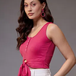 KASSUALLY Women Waist Tie Up Scoop Neck Crop Top image 3