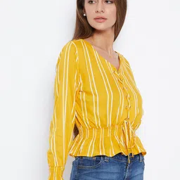 Zastraa V-Neck Striped Cinched Waist Crop Top image 3