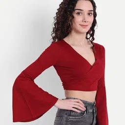 COLOR CAPITAL Wrap Bell Sleeve Crop Top image 2
