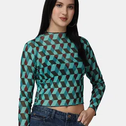 Popwings Geometric Printed High Neck Crop Top image 3