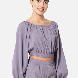 ALL WAYS YOU Square Neck Puff Sleeves Gathered Blouson Crop Top image 3