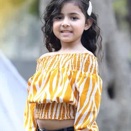 Cutiekins Girls Abstract Print Off-Shoulder Blouson Crop Top image 3