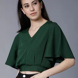 Tokyo Talkies Green Blouson Crop Top image 3