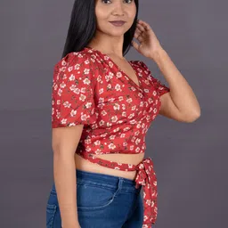 La Aimee Print Crepe Blouson Crop Top image 5
