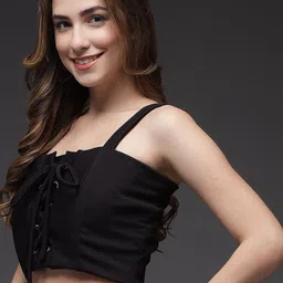 TANDUL Solid Shoulder Straps Crop Top image 4