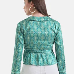 Kazo Shirt Collar Printed Wrap Top image 4