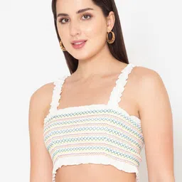 Porsorte Women Off White Smocked  Pure Cotton Bralette Crop Top image 4