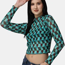 Popwings Geometric Printed High Neck Crop Top image 4