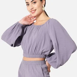 ALL WAYS YOU Square Neck Puff Sleeves Gathered Blouson Crop Top image 4