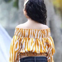 Cutiekins Girls Abstract Print Off-Shoulder Blouson Crop Top image 4