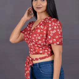 La Aimee Print Crepe Blouson Crop Top image 2