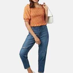 People Square Neck Print Crop Top image 5