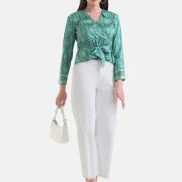 Kazo Shirt Collar Printed Wrap Top image 5