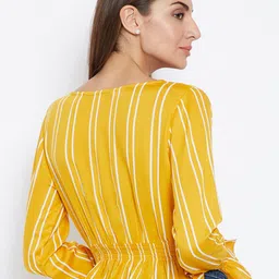 Zastraa V-Neck Striped Cinched Waist Crop Top image 5