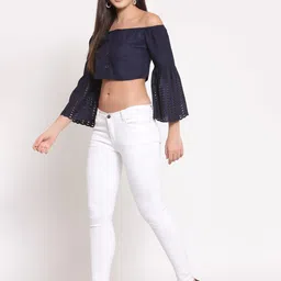 LUCERO Navy Blue Off-Shoulder Bardot Crop Top image 4