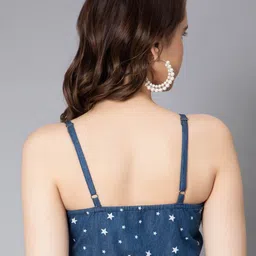 NUEVOSDAMAS Conversational printed Shoulder Strap Bralette Denim Crop Top image 5