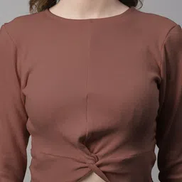 FBAR Pack Of 2 Ribbed Round Neck Cotton Three-Quarter Sleeves Twisted Fitted Crop Tops image 3