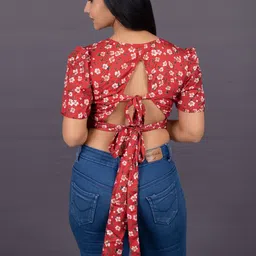 La Aimee Print Crepe Blouson Crop Top image 3