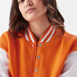 The Souled Store Colourblocked Lightweight Pure Cotton Crop Varsity Jacket image 2