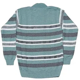 Men's Quarter-Zip Striped Sweater, Light Green and Grey Pattern, Long Sleeve Knit Pullover image 2