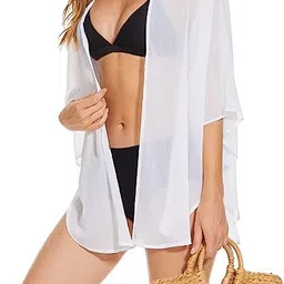 sun-rose fashions Swim Cover up Sheer Kimono Cardigans Bathing Suit Summer Cover Ups | Beach Wear | Free size image 2