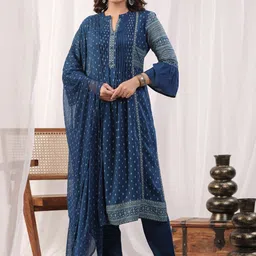 Readiprint Fashions Women Ethnic Motifs Printed Pleated Kurta with Palazzos & With Dupatta image 1