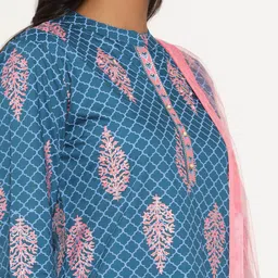 Fabriko Women Blue Ethnic Motifs Printed Kurta with Trousers & Dupatta image 2