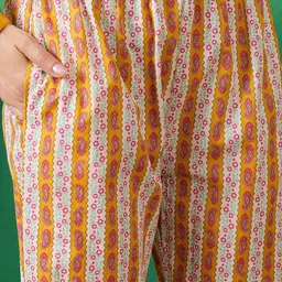 Sangria Mustard Yellow Printed Pure Cotton Straight Kurta With Trousers & Dupatta image 3