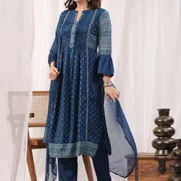 Readiprint Fashions Women Ethnic Motifs Printed Pleated Kurta with Palazzos & With Dupatta image 4