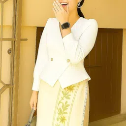 stitchvila Casual Cuffed Sleeves Self Design Women White Top image 1