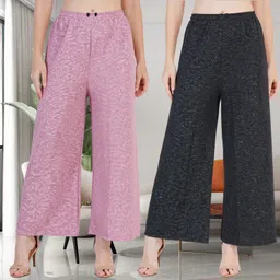 irha Pack of 2 Women Regular Fit Black, Pink Lycra Blend Trousers-picture-10