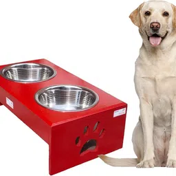 ag shopee Premium Large Dog Bowl with Iron Stand Stainless Steel, Wooden Pet Bowl-picture-18