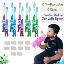 trekfriend Kids Toothbrush with Cap– Tied in Water Bottle Jar|Fun & Safe Oral Care for Kids Soft Toothbrush image 4