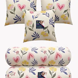 villagers Microfibre Bolster Pack of 5 Floral 3 Cushion and 2 Bolster-picture-19