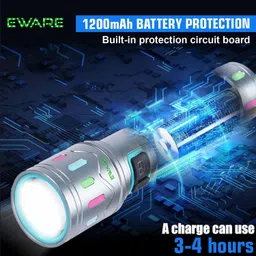 eware 100W Mini Metal Rechargeable Torch with RWB COB & Zoom 4 hrs Torch Emergency Light image 4