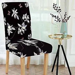 golden leaf Dining Table Chair Cover Soft Floral Polyester for Elastic Installation (Black) Set of 4 Sofa Fabric-picture-31