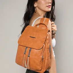HAUTE SAUCE by  Campus Sutra The Double Tasselled Non-Padded Leather Backpack-image-69