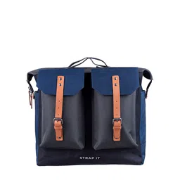 STRAP IT Unisex Blue & Black Leather Backpack with Shoe Pocket-image-15