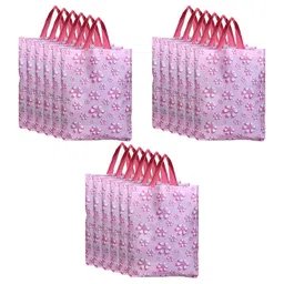 Kuber Industries Pack of 18 Pink Floral Printed Reusable Handheld Bag-picture-20