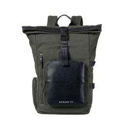 STRAP IT Unisex Olive Green & Black Contrast Detail Backpack with Shoe Pocket-image-65