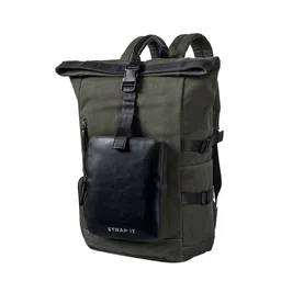 STRAP IT Unisex Olive Green & Black Contrast Detail Backpack with Shoe Pocket image 2