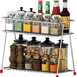 rt home kitchen Fruits/Vegetables Kitchen Rack Premium Storage Organizer Stainless Steel 2-Tier Stand Rack - Silver Steel-picture-21