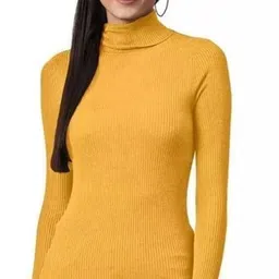 Women Woven Turtle Neck Yellow Sweater-image-68