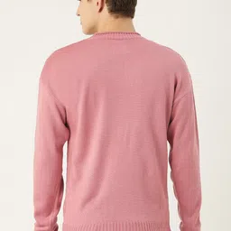 mast & harbour Men Solid Round Neck Pink Sweater image 4