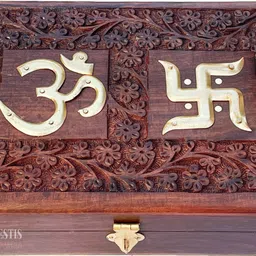 forestis gallinaria Hand Brass-Filled Wooden OM Box for Good Luck Multi Purpose, Jewellery Box, Money Box, Cash Box Vanity Box-picture-26