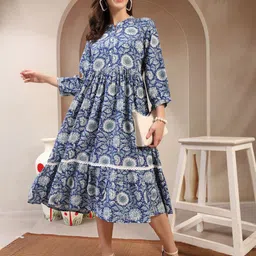 kamla prints Women Layered Blue Below Knee Dress-picture-26